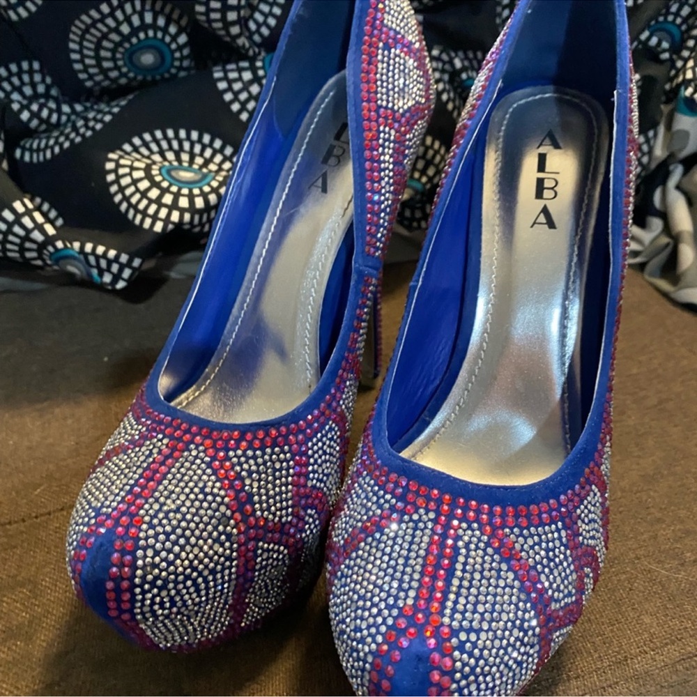 Alba Blue and Pink Rhinestone Heels
